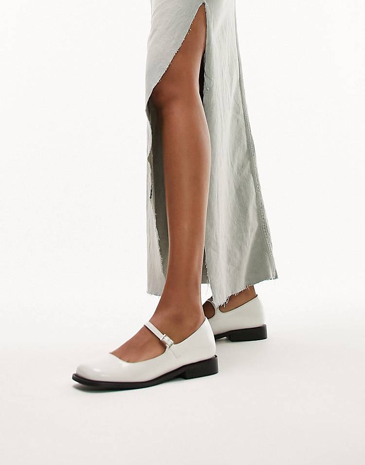 Topshop Anna square toe mary-jane shoes in white